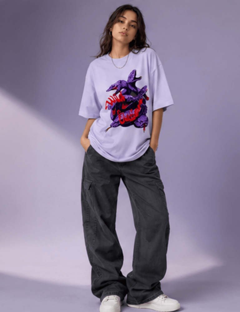 Women’s Premium Oversized T-Shirt – Wild Elation - Lavender#-Creativeya.com