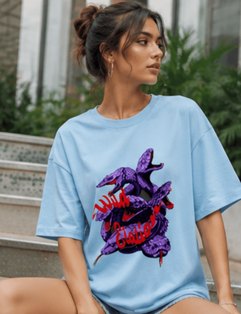 Women’s Premium Oversized T-Shirt – Wild Elation - Baby Blue#-Creativeya.com