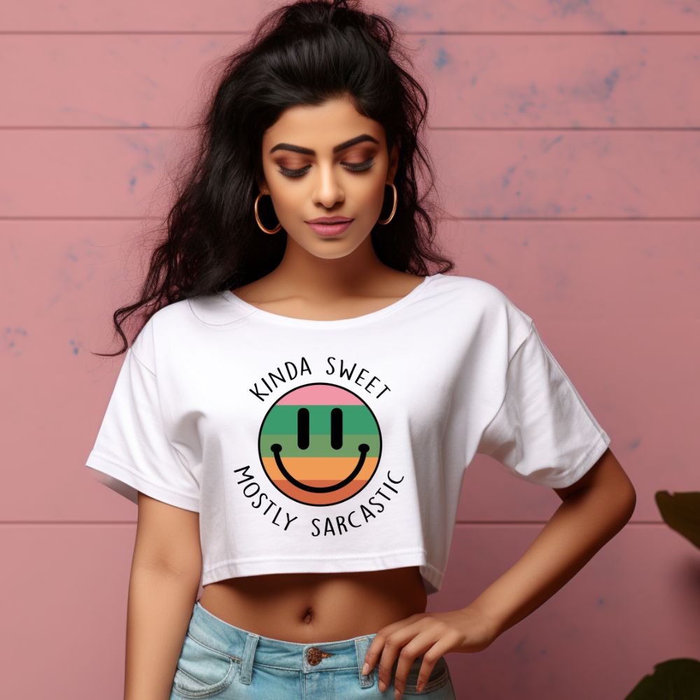 Women's Kinda Sweet Mostly Sarcastic Sarcastic Quotes Crop Tops Main image