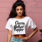Women's Classy Mother Pupper Graphics Printed Crop Tops