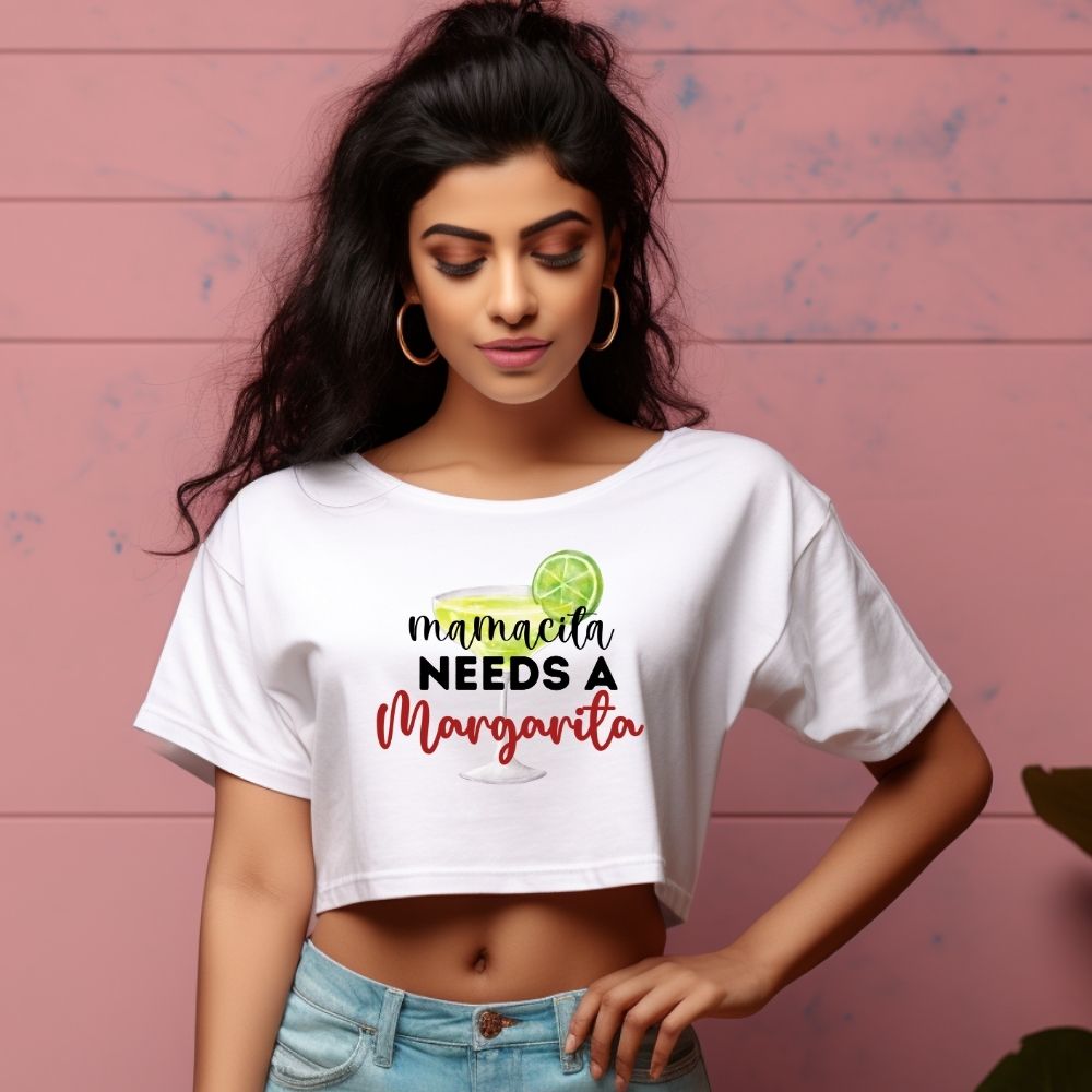 Women's Mama needs Margarita Graphics Printed Crop Tops