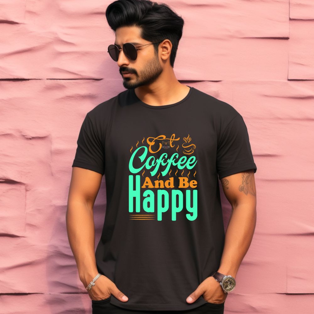 Men's Eat Coffee And Be Happy Design Printed T-Shirt Main image