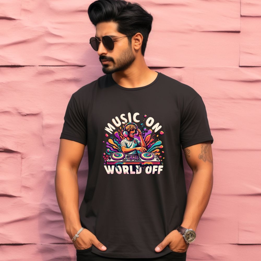 Men's Music On World Off Design Printed T-Shirt
