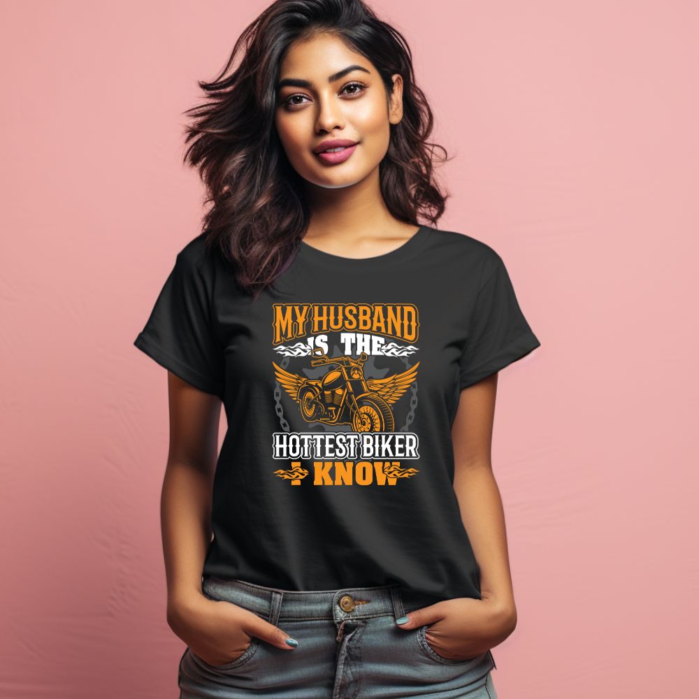 Women's My Husband IS The Hottest Biker I know Graphics Printed T-Shirt Main image