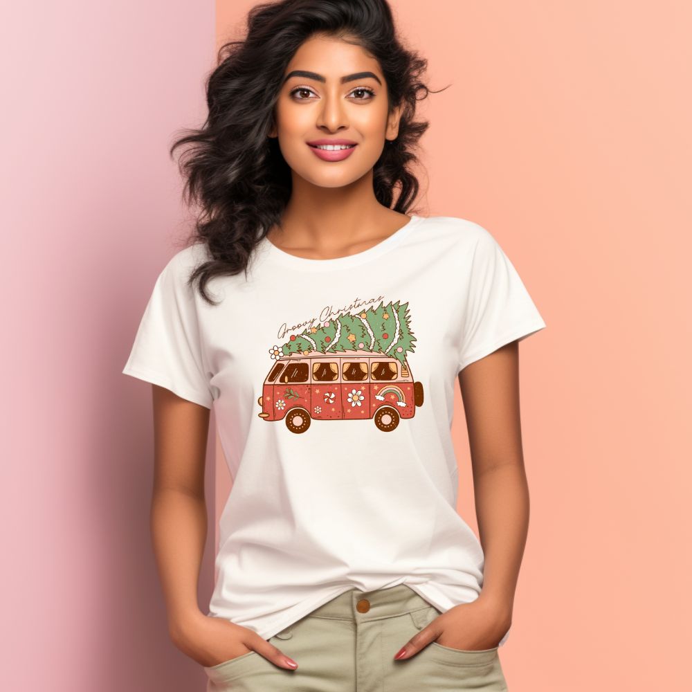 Women's Groovy Christmas Graphics Printed T-Shirt