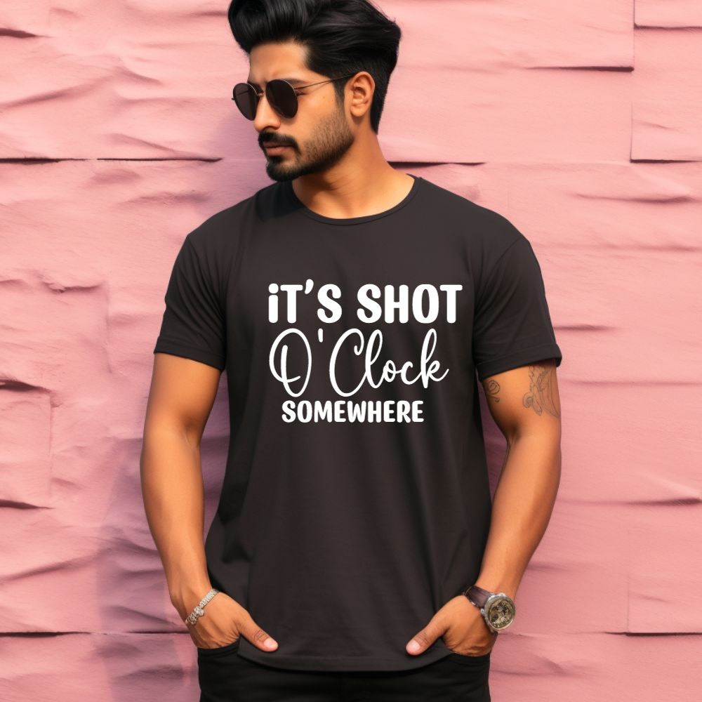 Men's It's Shot O' Clock Somewhere Design Printed T-Shirt