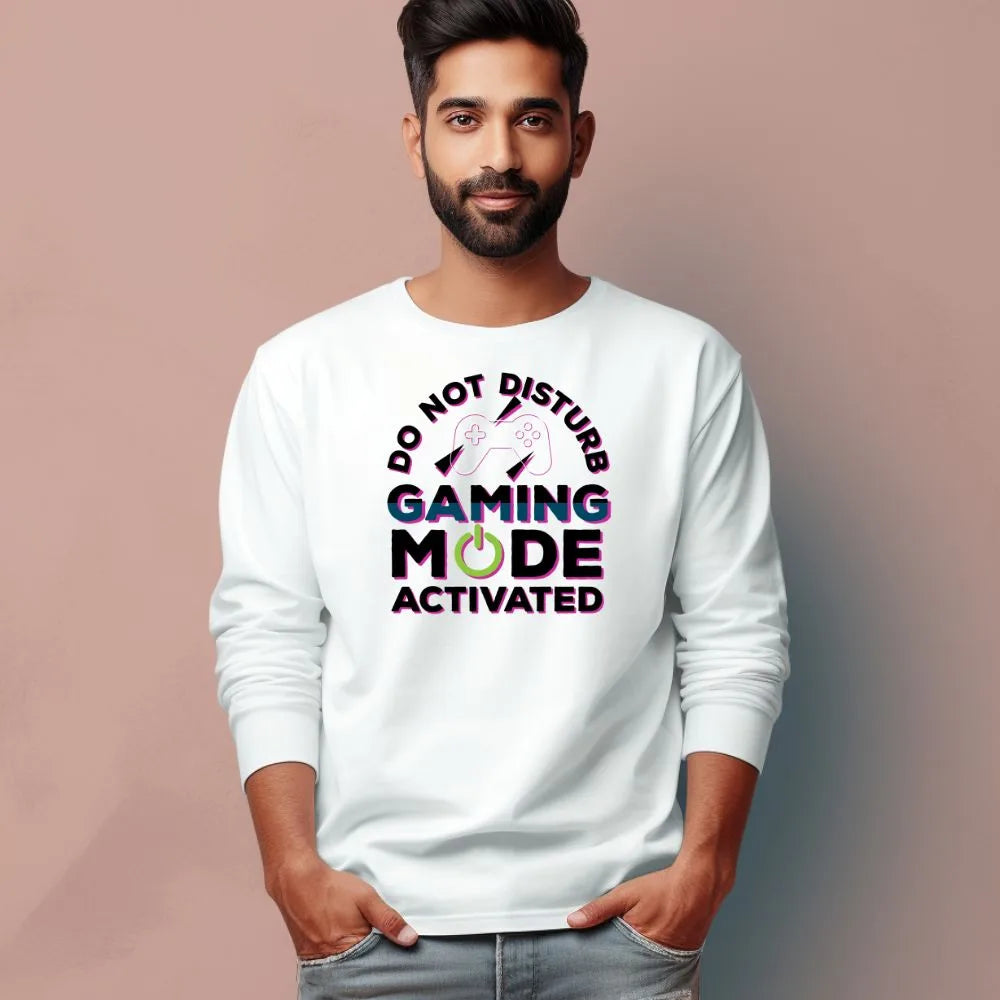 Men's Do Not Disturb Gaming Mode Activated Graphics Printed Full Sleeve T Shirt Main image