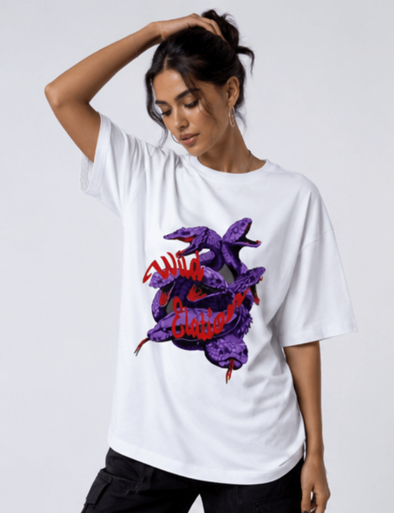 Women’s Premium Oversized T-Shirt – Wild Elation - White#-Creativeya.com