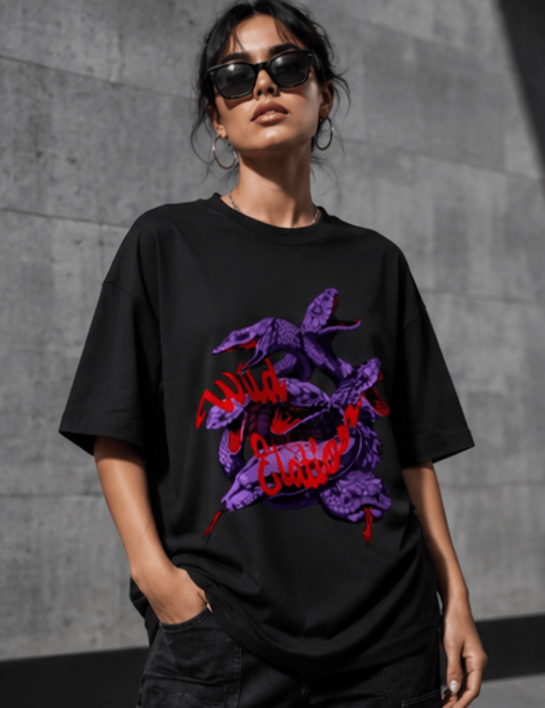 Women’s Premium Oversized T-Shirt – Wild Elation - Black#-Creativeya.com