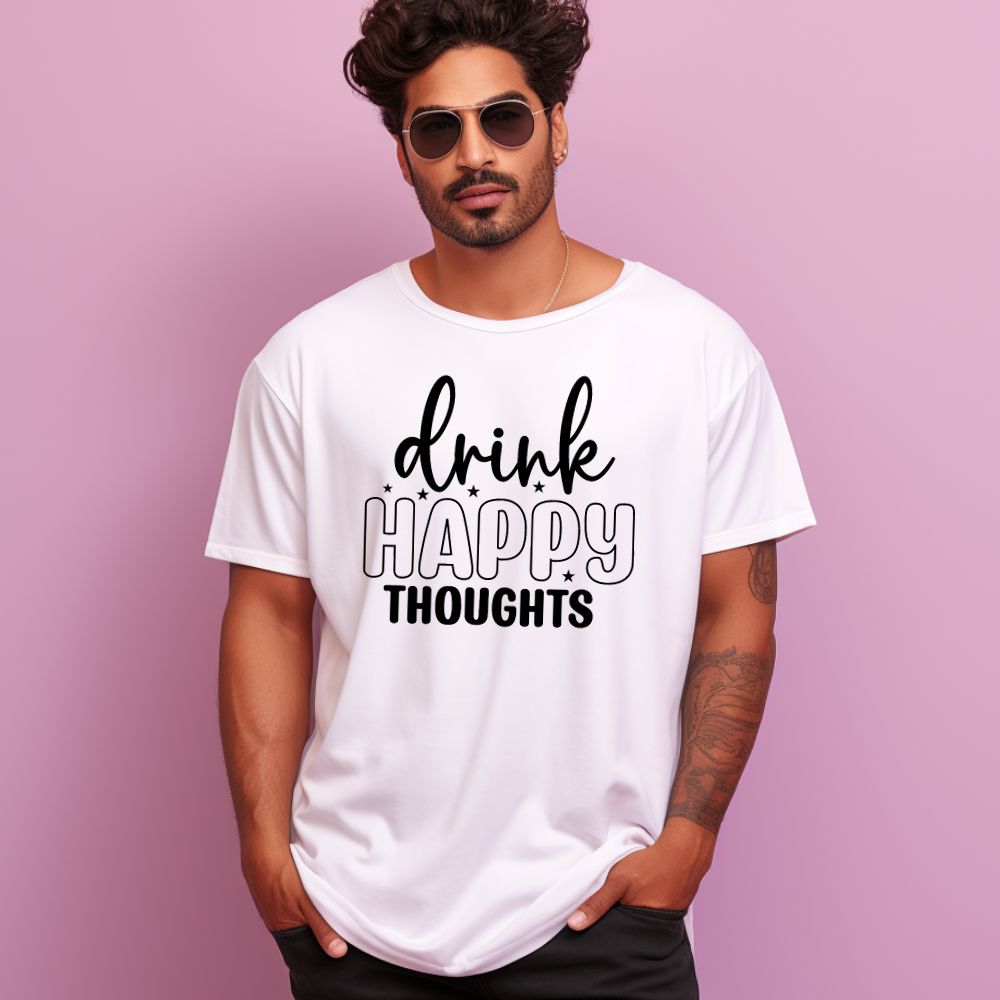 Men's Drink Happy Thoughts Design Printed Oversized T-Shirt