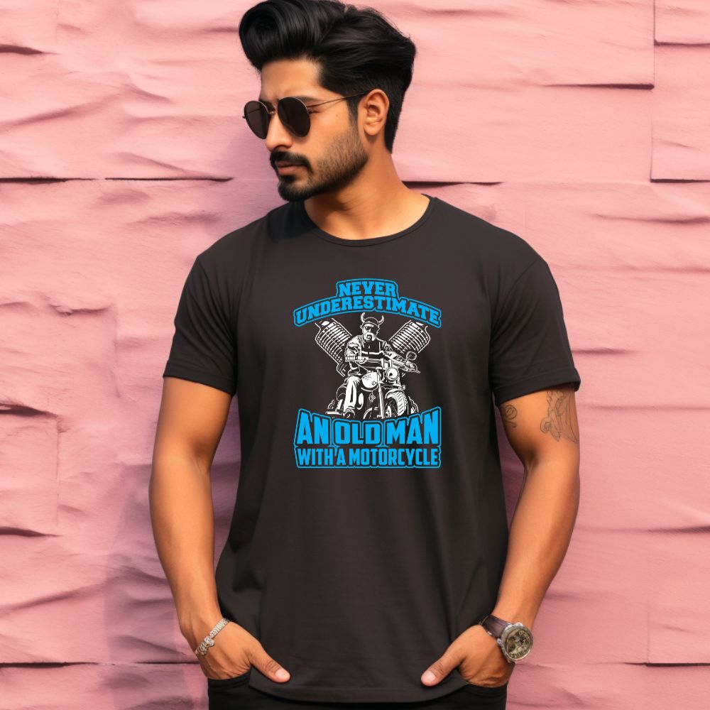 Men's Never Underestimate An Old Man With A Motorcycle Design Printed T-Shirt