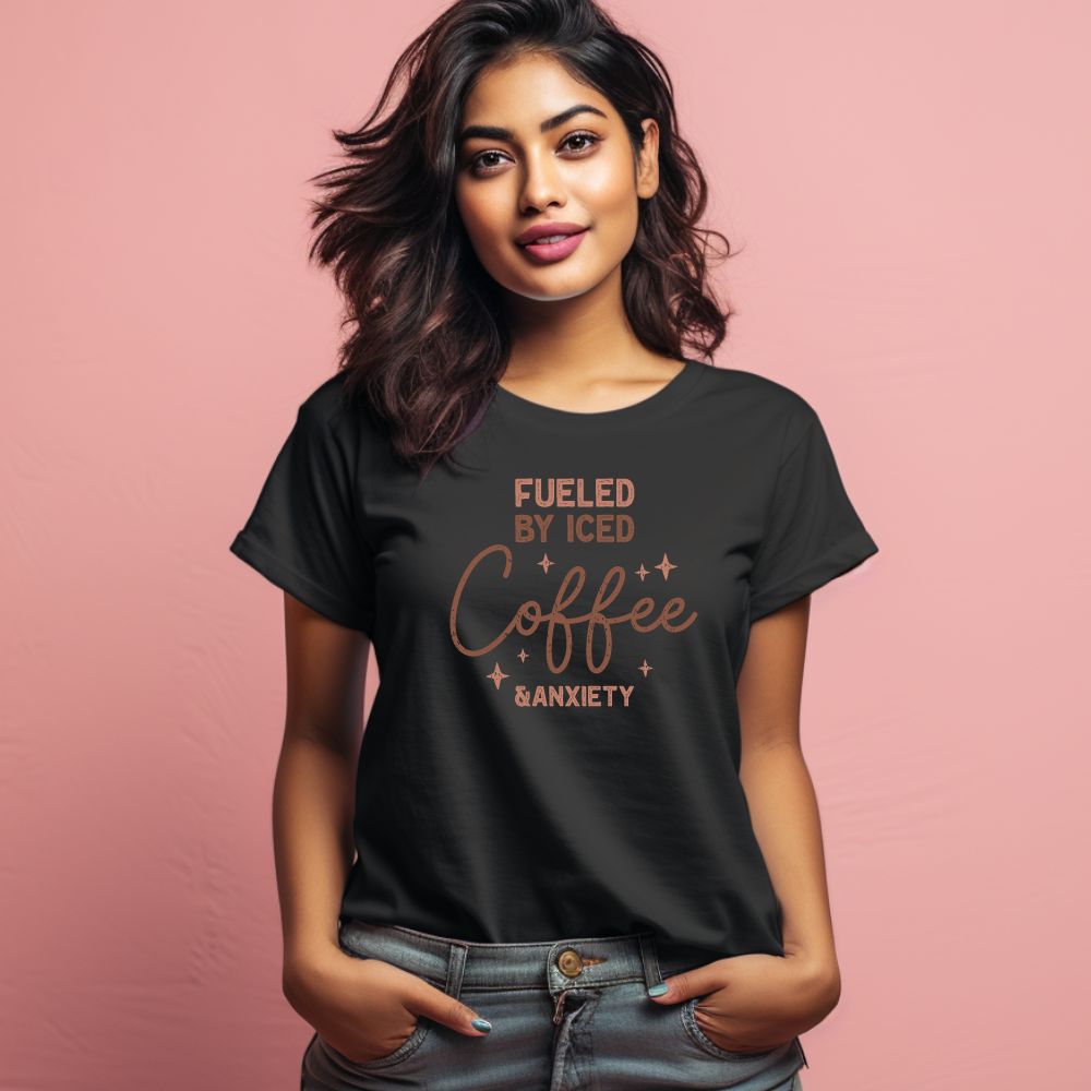 Women's Fueled By Iced Coffee Graphics Printed T-Shirt