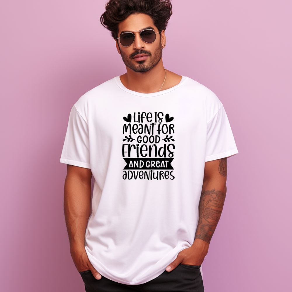 Men's Life Is Meant For Good Friends And Great Adventures Quote Printed Oversized T-Shirt