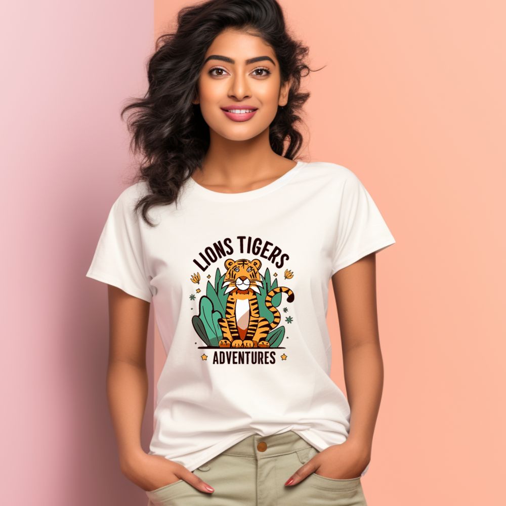 Women's Lions Tigers Adventures Graphics Printed T-Shirt
