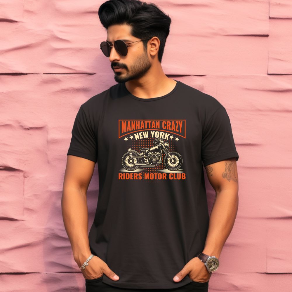 Men's Manhattan Crazy New York Riders Motor Club Design Printed T-Shirt