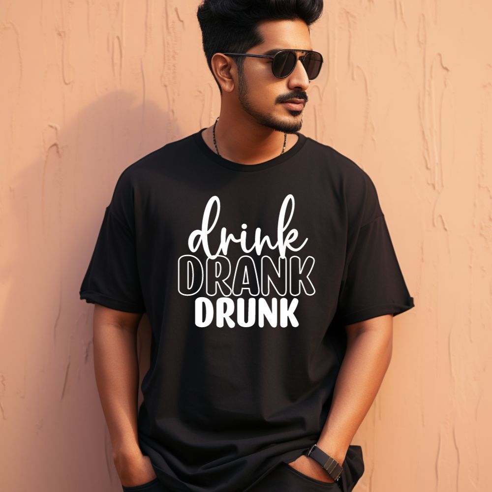 Men's Drink Drank Drunk Design Printed Oversized T-Shirt Main image