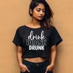 Women's Drink Drank Drunk Graphics Printed Crop Tops
