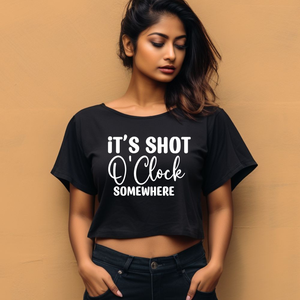Women's It's Shot O' Clock Somewhere Graphics Printed Crop Tops