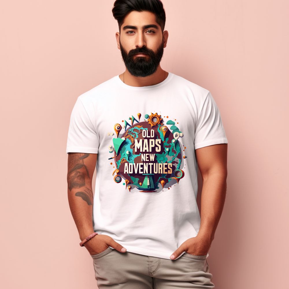 Men's Old map new adventures Design Printed T-Shirt