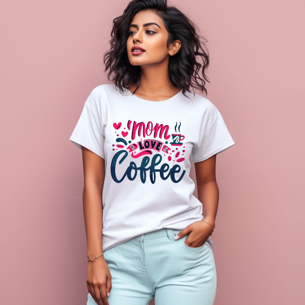 Women's Mom Loves Coffee Graphics Printed T-Shirt