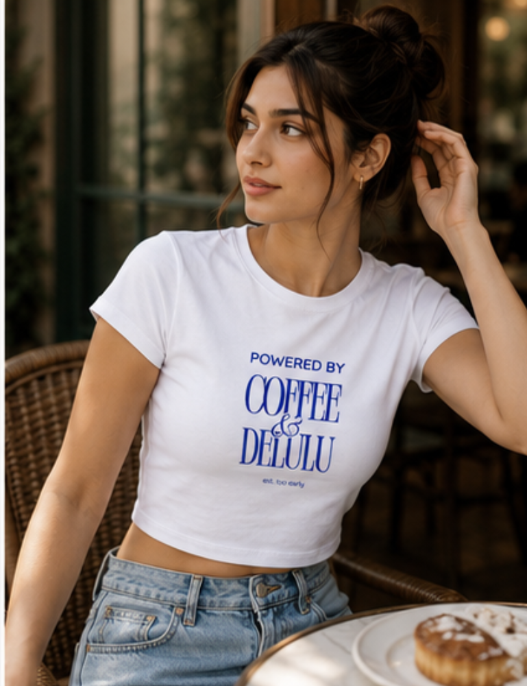 Women's Baby Tee – Coffee & Delulu