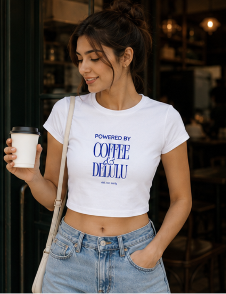 Women's Baby Tee – Coffee & Delulu