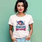 Women's Orbiting in Love Graphics Printed T-Shirt New