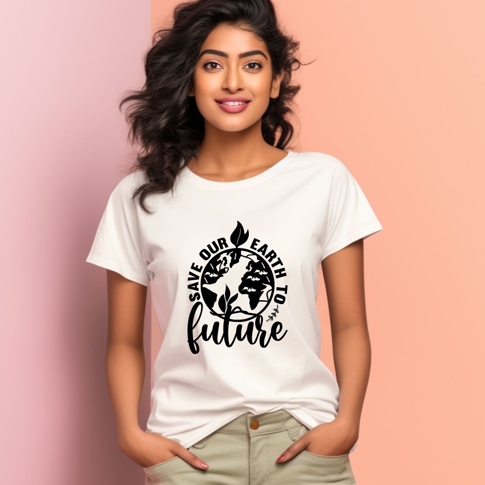 Women's Save Our Earth To Future Graphics Printed T-Shirt