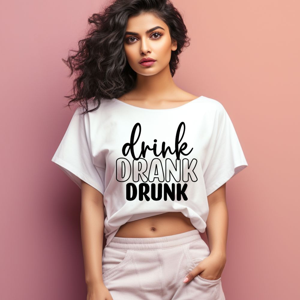 Women's Drink Drank Drunk Graphics Printed Oversized T-Shirt