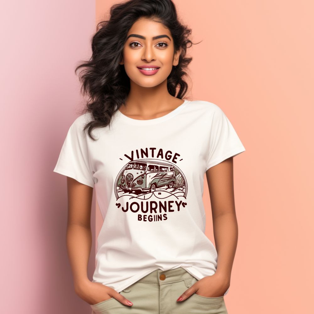 Women's Vintage Journey begins Graphics Printed T-Shirt