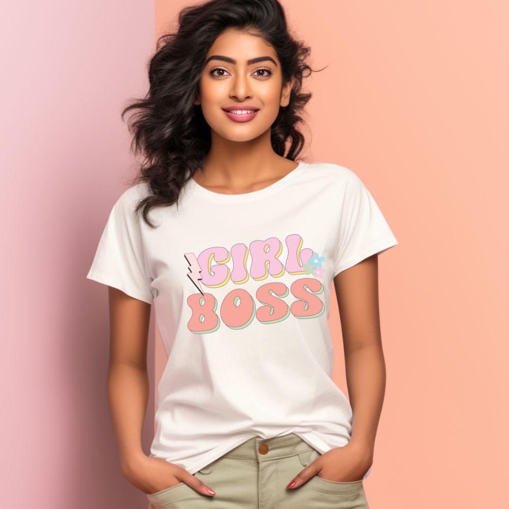 Women's Girl Boss Design Printed T-Shirt