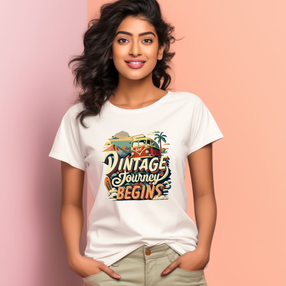 Women's Vintage Journey begins Graphics Printed T-Shirt Main image
