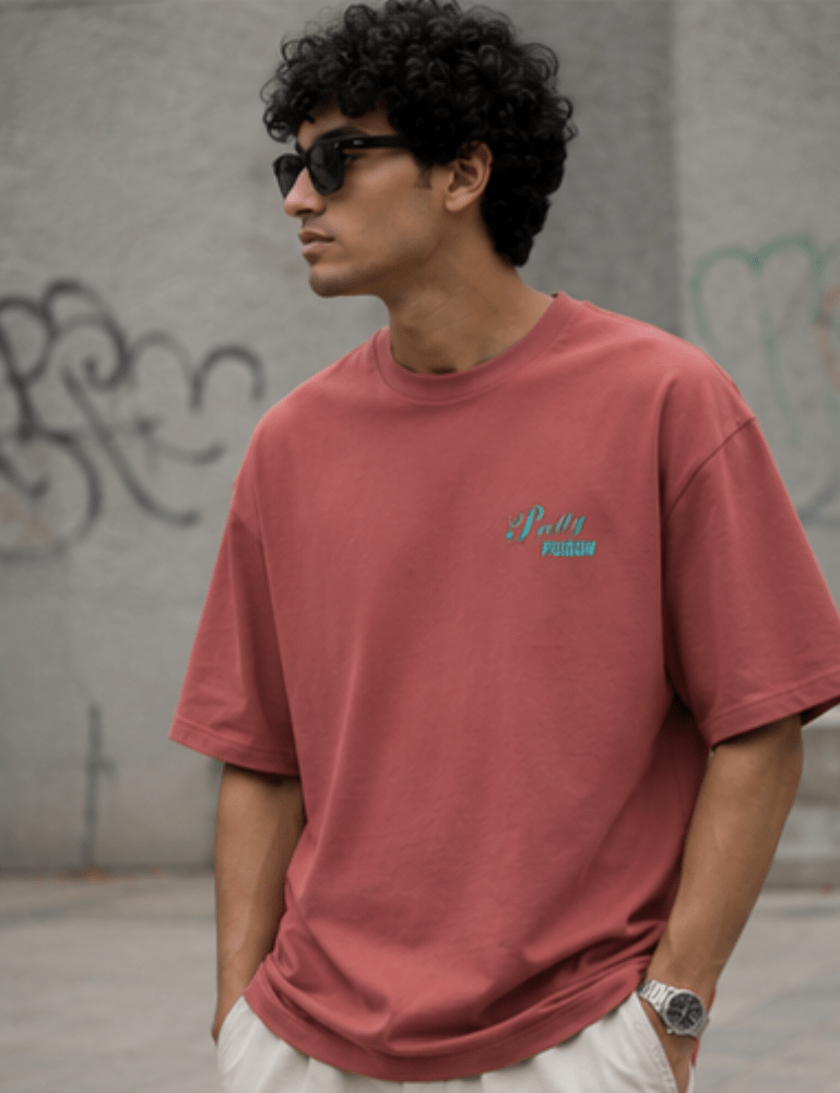 Men’s Oversized T-Shirt – Pretty Poison - Coral#-Creativeya.com