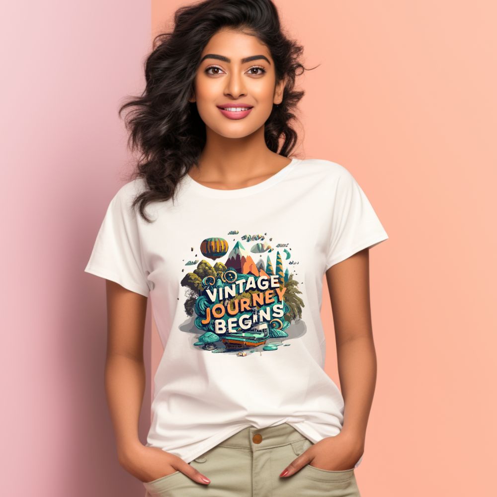 Women's Vintage Journey begins Graphics Printed T-Shirt