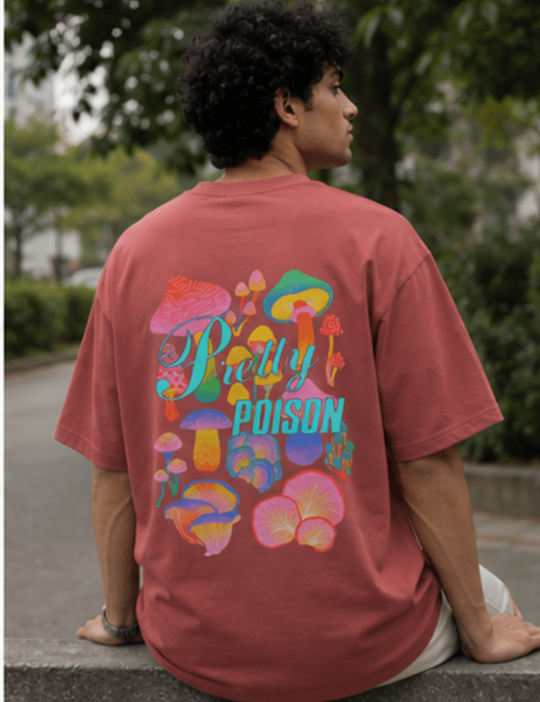 Men’s Oversized T-Shirt – Pretty Poison - Coral#-Creativeya.com