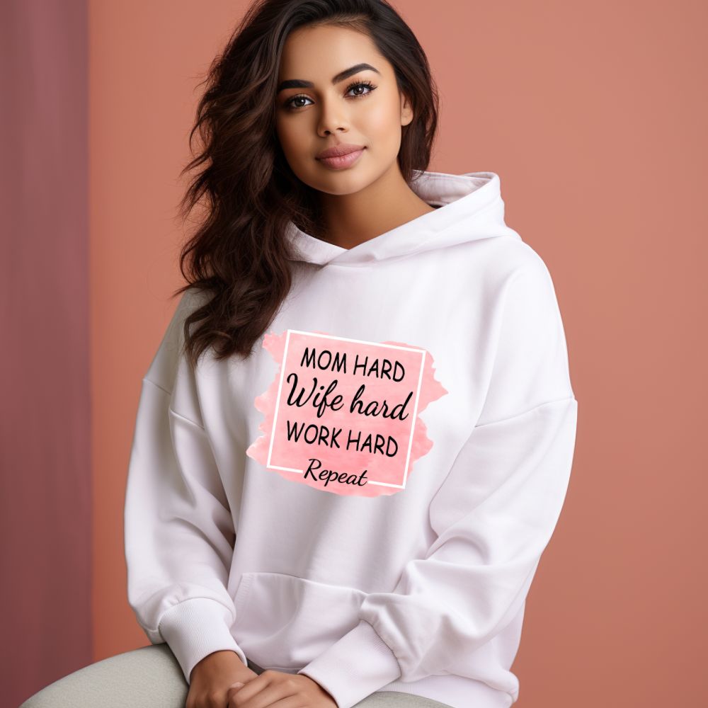 Women's Mom Hard Wife Hard Work Hard Graphics Printed Hoodies