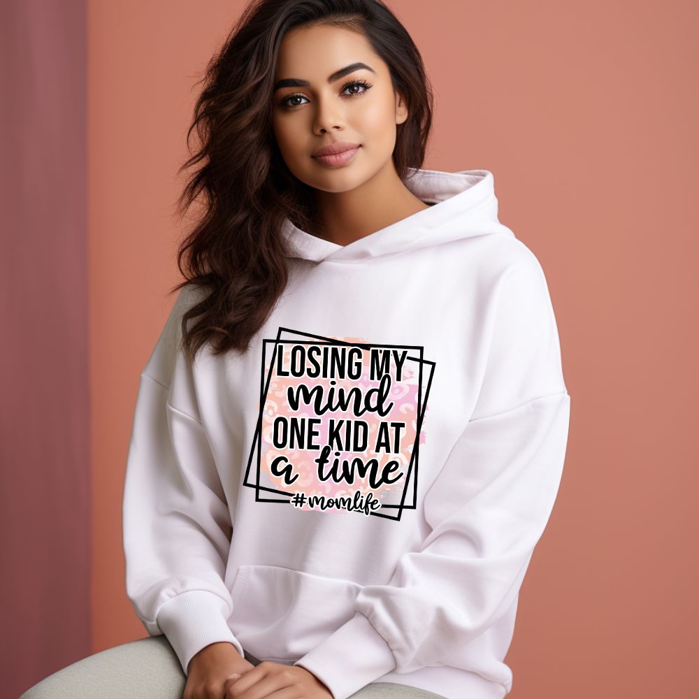 Women's Losing My Mind One Kid At A Time Graphics Printed Hoodies