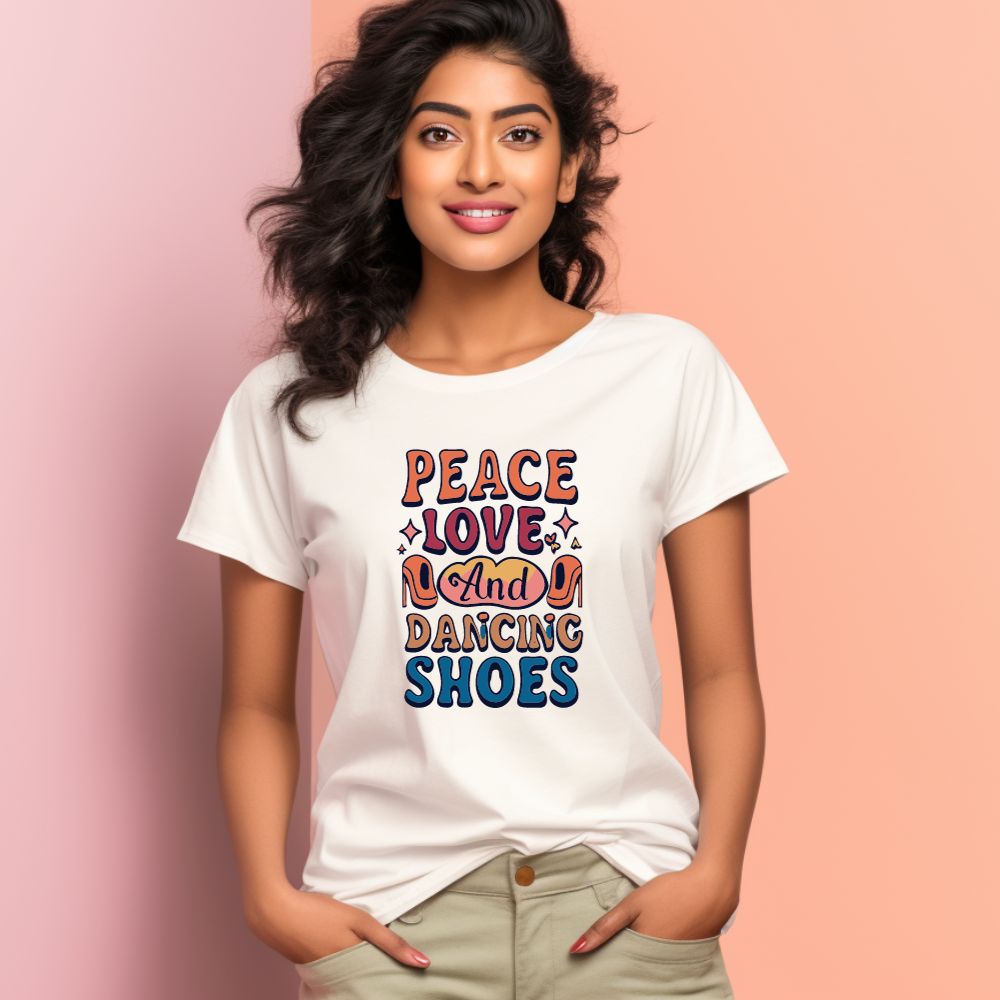 Women's Peace Love And Dancing Shoes Graphics Printed T-Shirt Main image