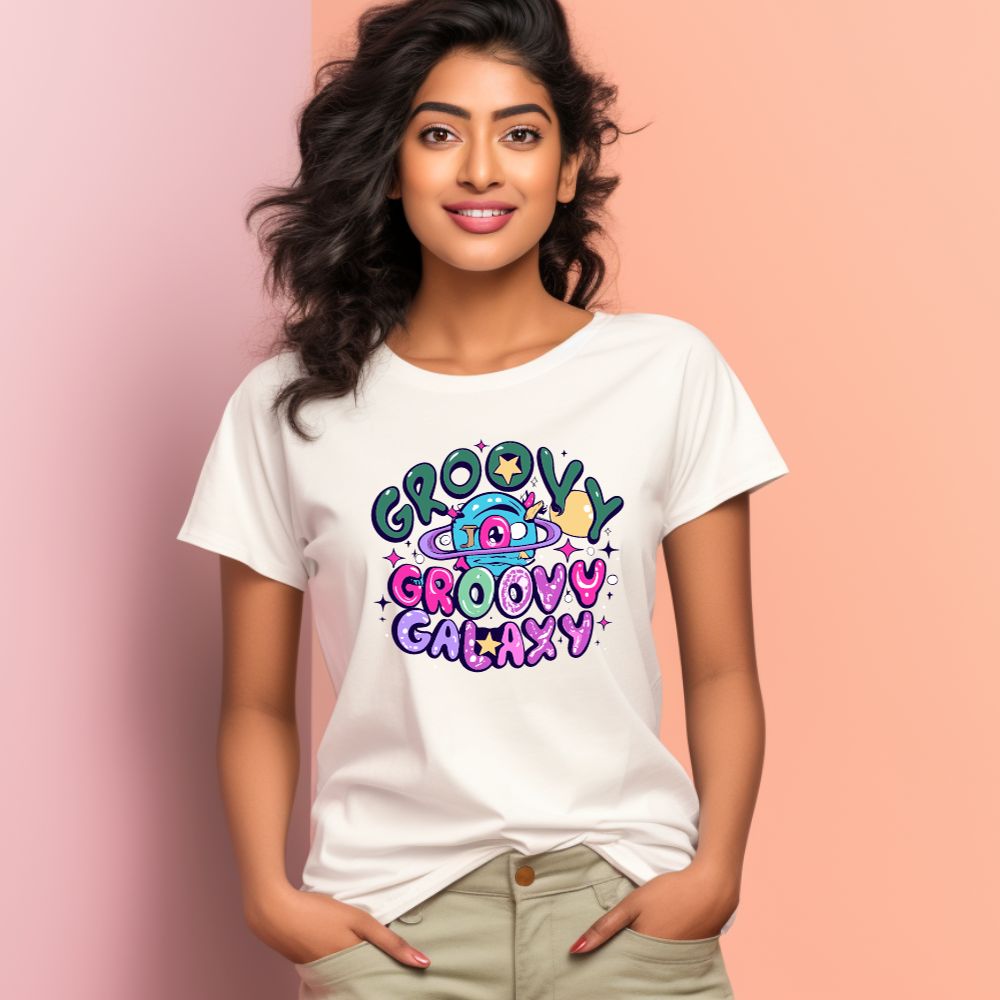 Women's Groovy Groovy Galaxy Graphics Printed T-Shirt
