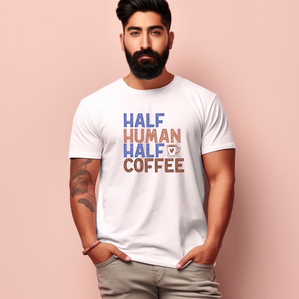 Men's Half Human Half Coffee Design Printed T-Shirt