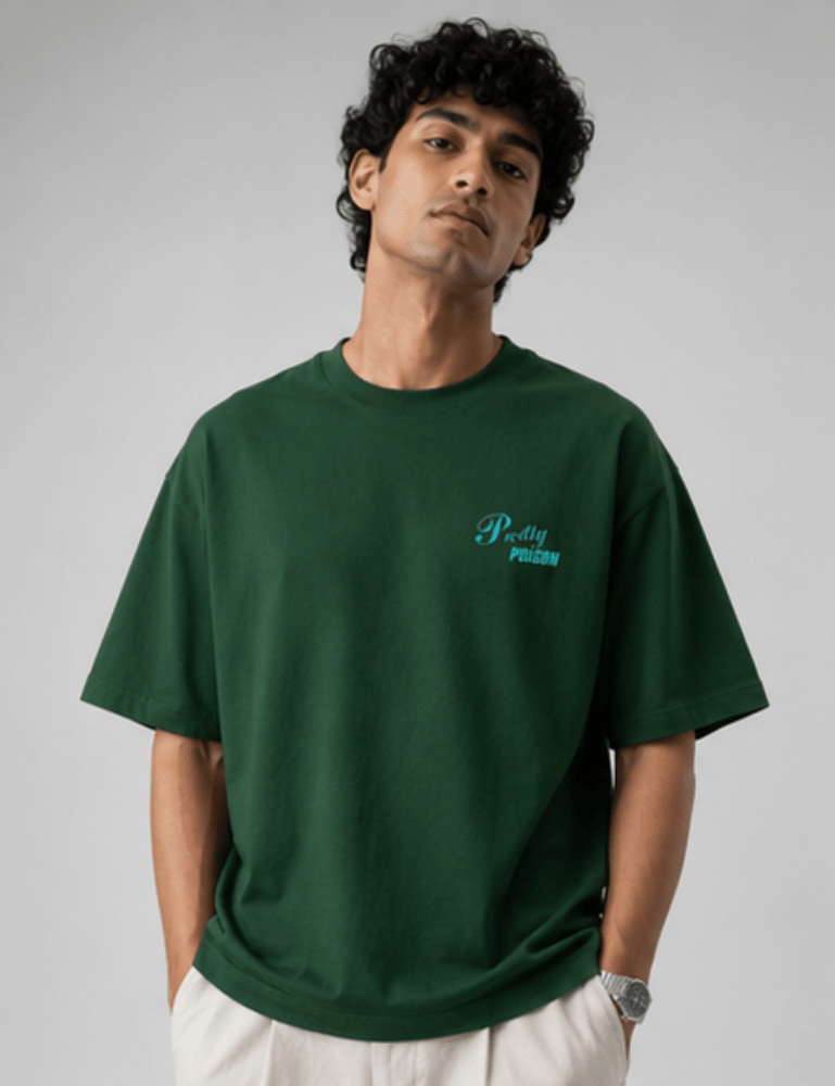 Men’s Oversized T-Shirt – Pretty Poison - Bottle Green#-Creativeya.com