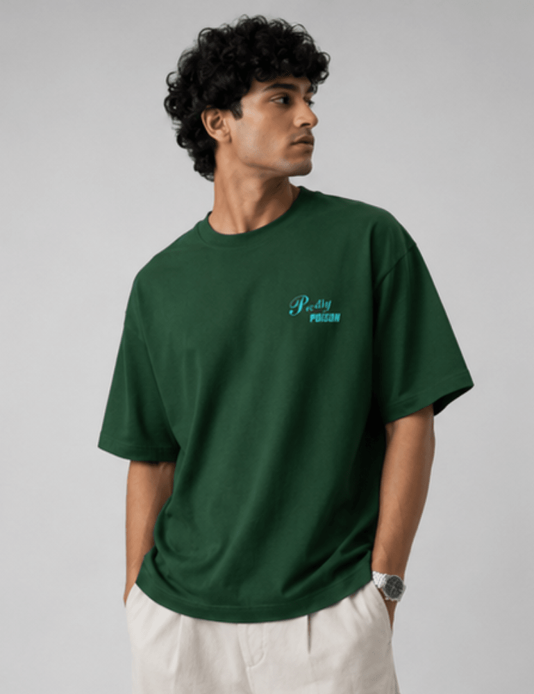 Men’s Oversized T-Shirt – Pretty Poison - Bottle Green#-Creativeya.com