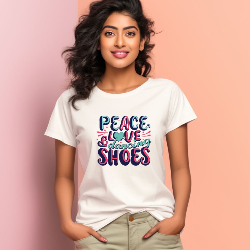 Women's Peace Love &amp; Dancing Shoes Graphics Printed T-Shirt Main image