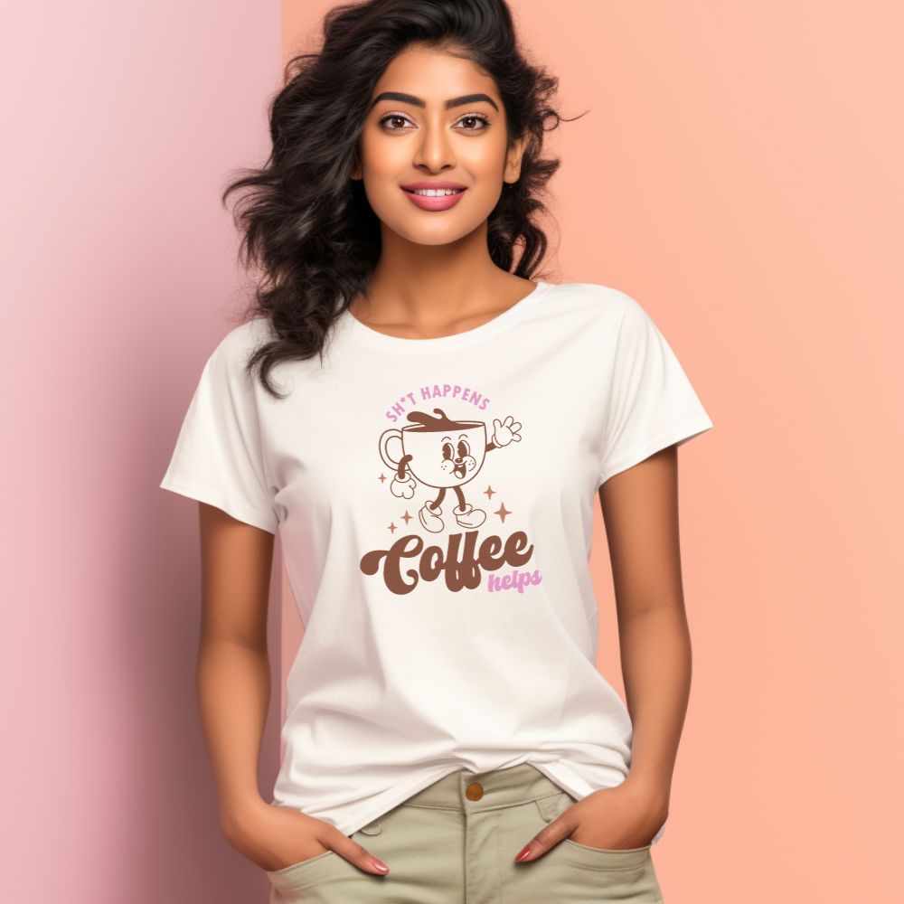 Women's Happiness Coffee Helps Graphics Printed T-Shirt