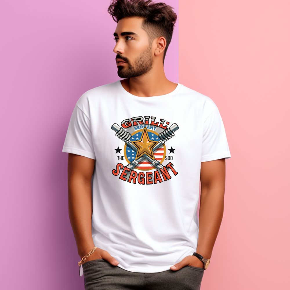 Men's Grill Sergeant Design Printed Oversized T-Shirt