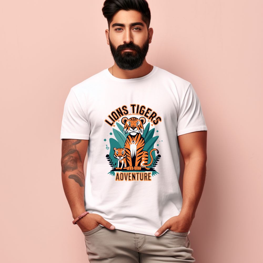 Men's Lions Tigers Adventure Design Printed T-Shirt