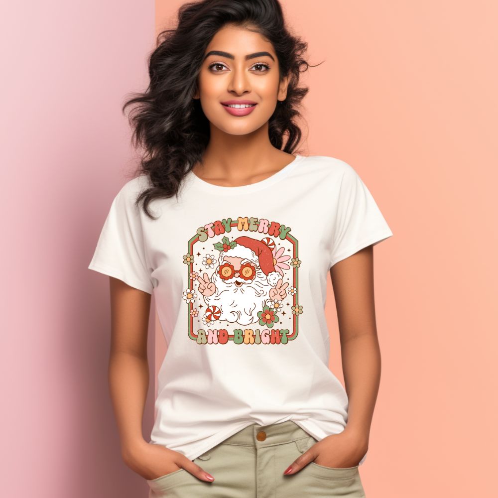 Women's Stay Merry And Bright Graphics Printed T-Shirt Main image