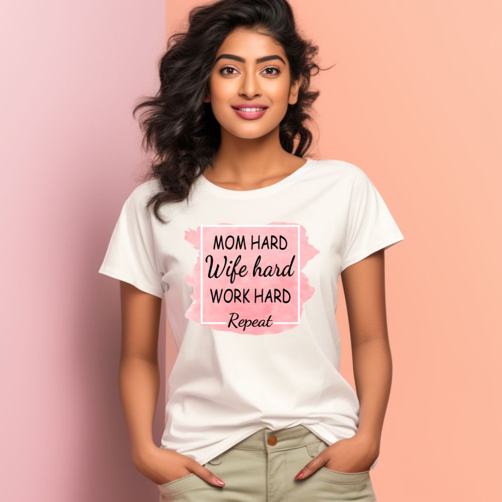 Women's Mom Hard Wife Hard Work Hard Graphics Printed T-Shirt Main image