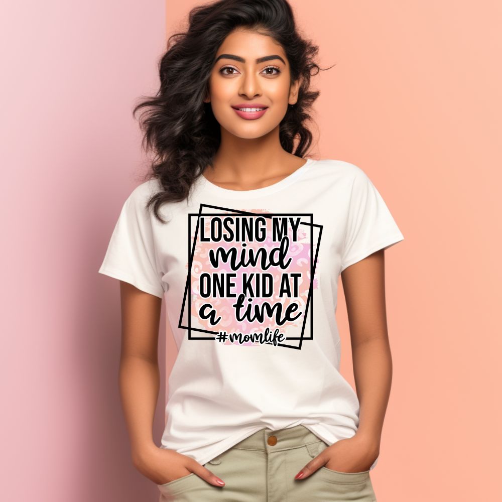 Women's Losing My Mind One Kid At A Time Graphics Printed T-Shirt Main image