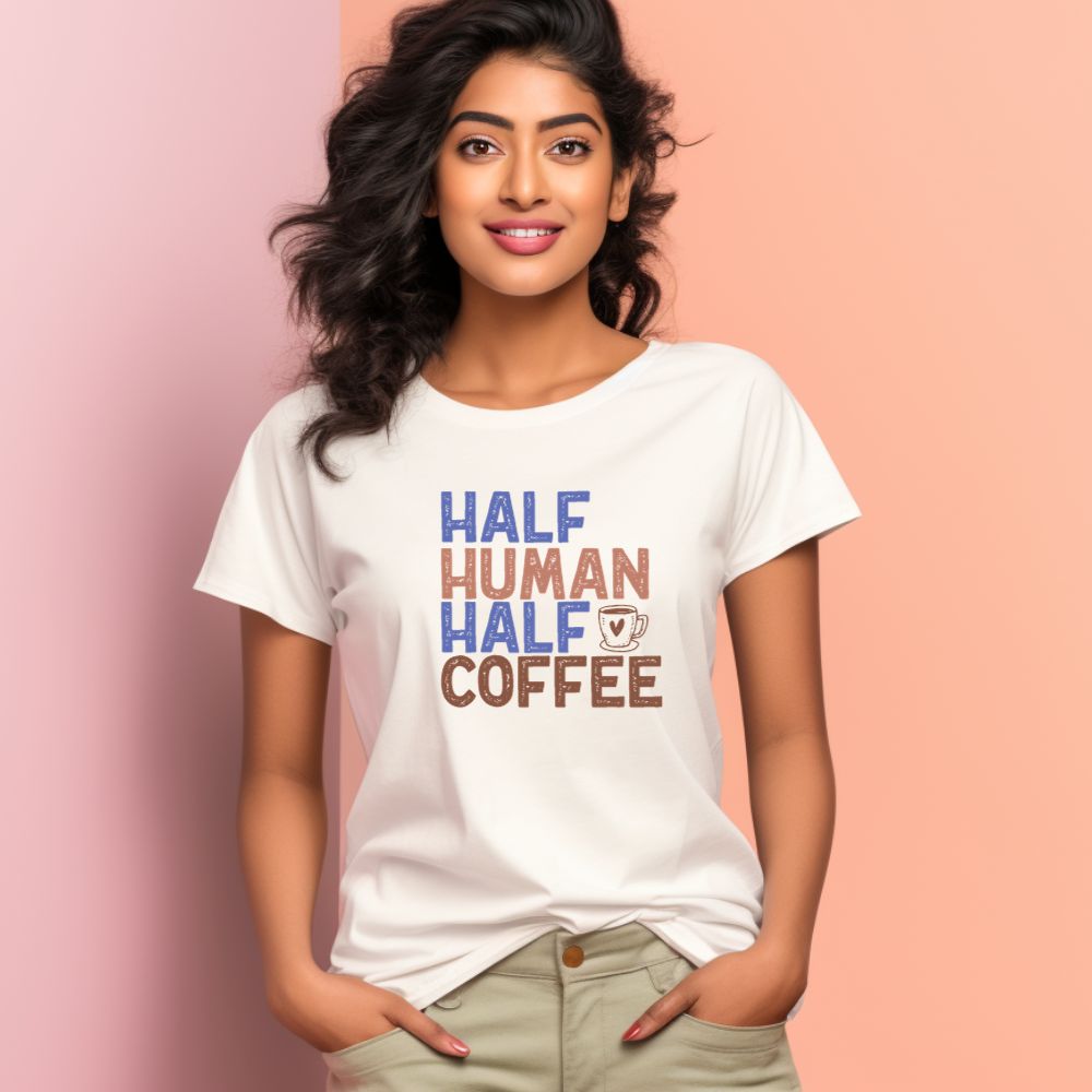 Women's Half Human Half Coffee Graphics Printed T-Shirt